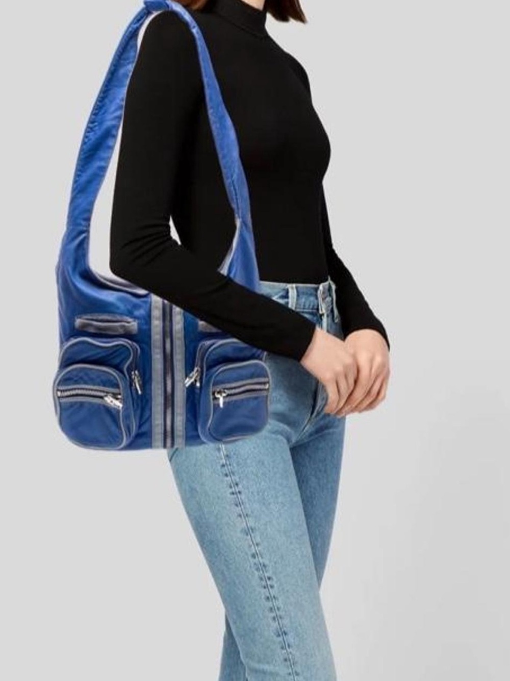 Alexander Wang Blue Shoulder Bag with Front Zip Pockets